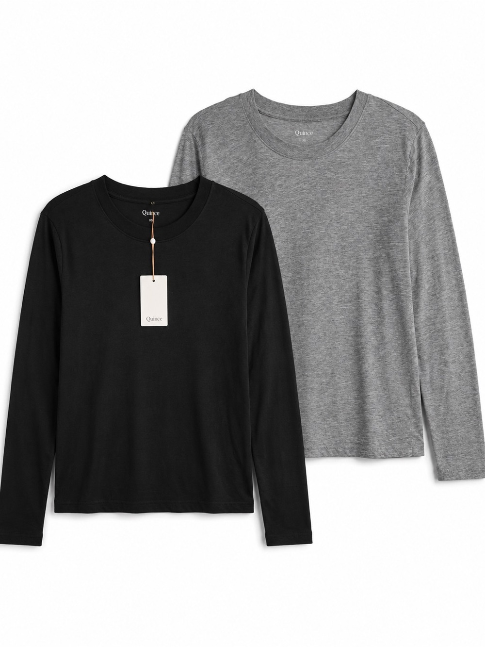 Quince NWT and NWOT Set of 2 Cotton Modal Relaxed Long Sleeve Tees XS Crew Neck